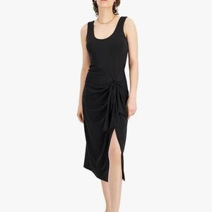 INC International Concepts Sleeveless Tie Front Black Midi Dress Size Large NWT